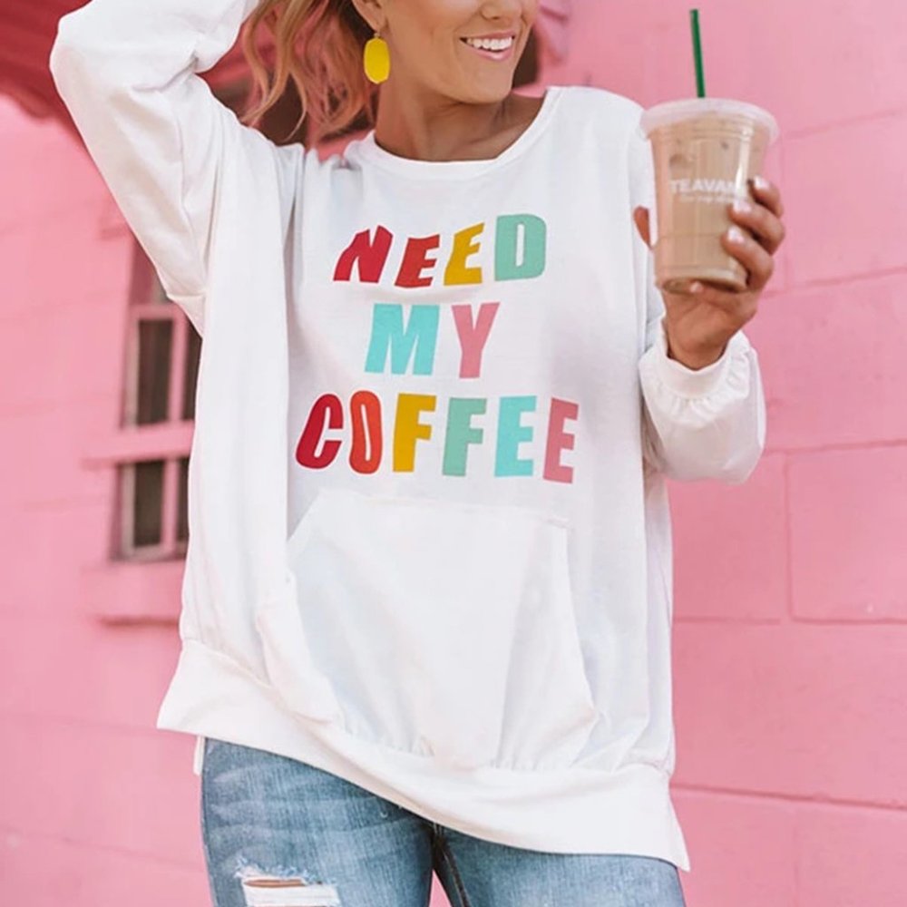 Need My Coffee White Pullover Sweatshirt - Picture 6 of 6